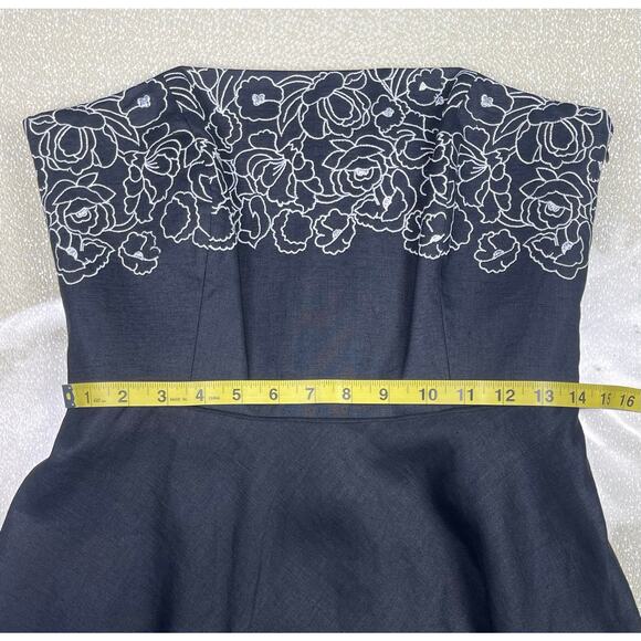 NWT LOFT Ann Taylor Strapless Floral Embroidered ALine Dress Black Linen Size 8P - Picture 7 of 11